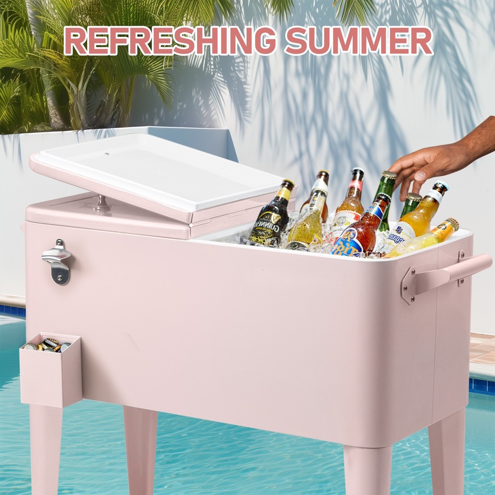 80QT Pink Patio Rolling Cooler