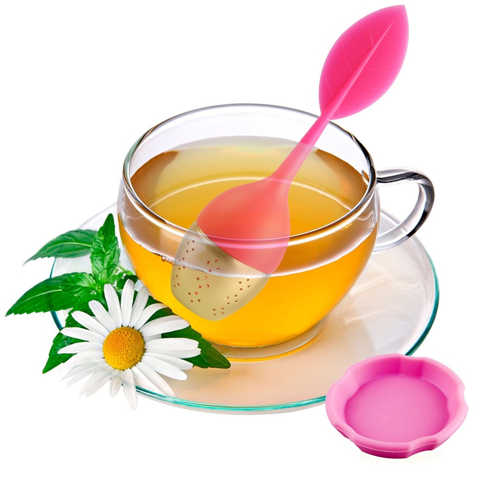 Silicone Tea Infuser Strainer Stainless Herbal Spice Filter Diffuser Pink+Yellow