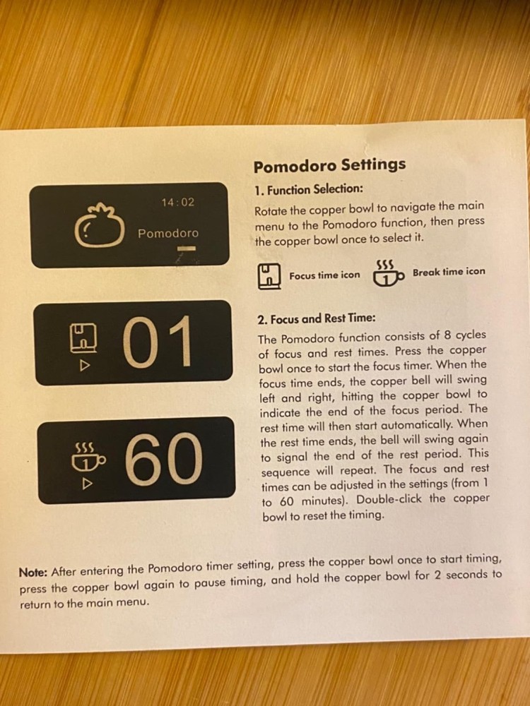 Pomodoro Timer - Genuine Walnut & Brass, for Productivity & Focus - Works