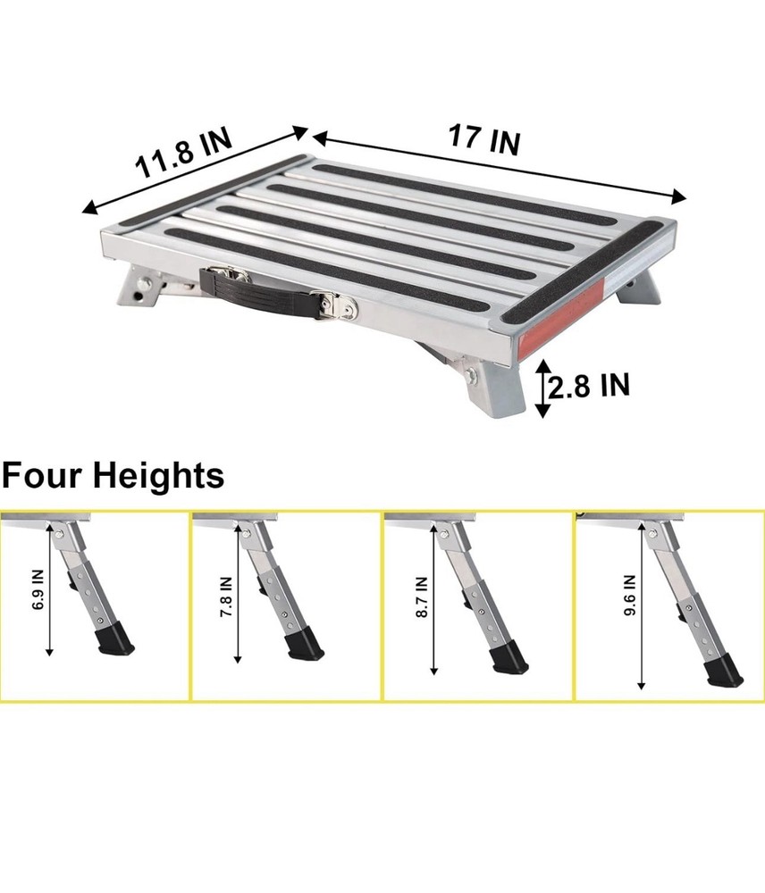 Safety RV Steps, Height Adjustable Folding Platform Step with 17" X 12" Anti-...
