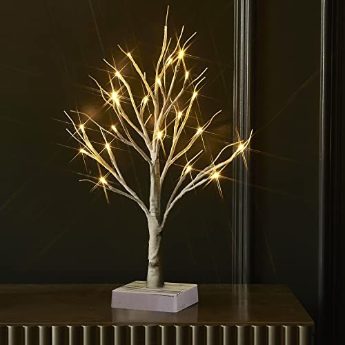 Lighted with Timer Battery Operated 18in Home Decor Tabletop, Pre Birch Tree