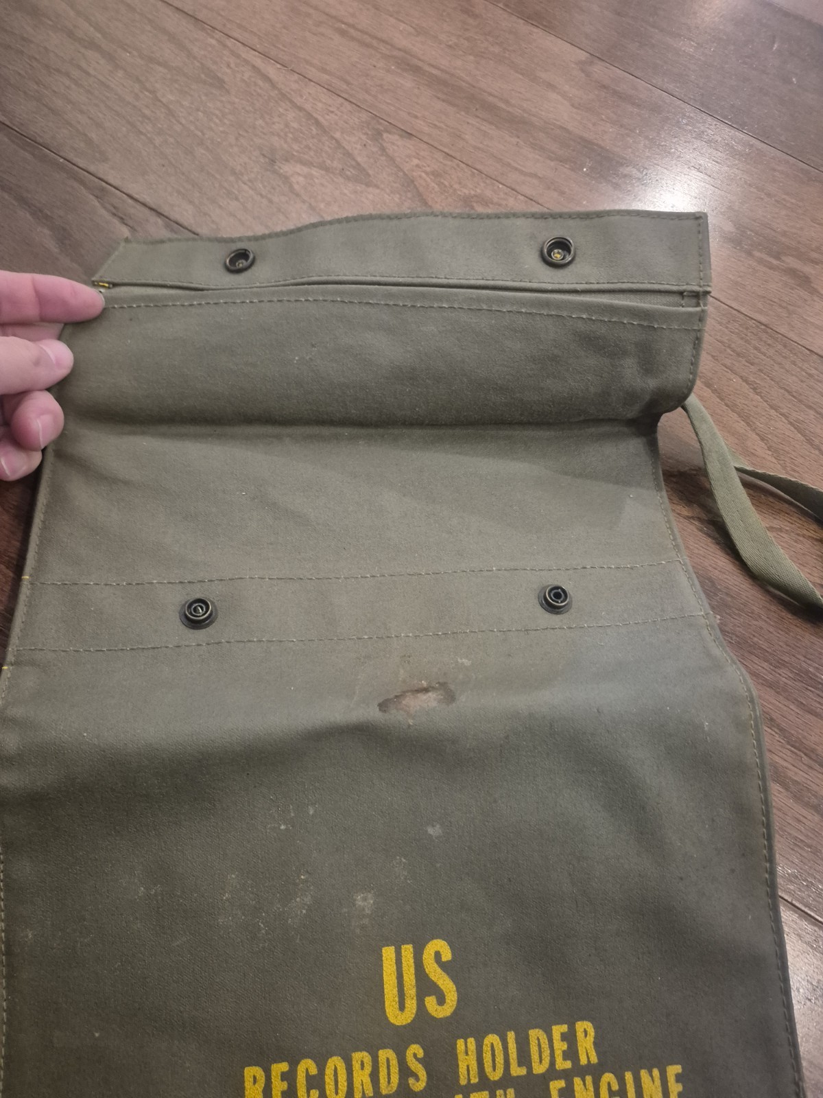 U.S. Army Military Records Holder Canvas Pouch “Must Stay With Engine”