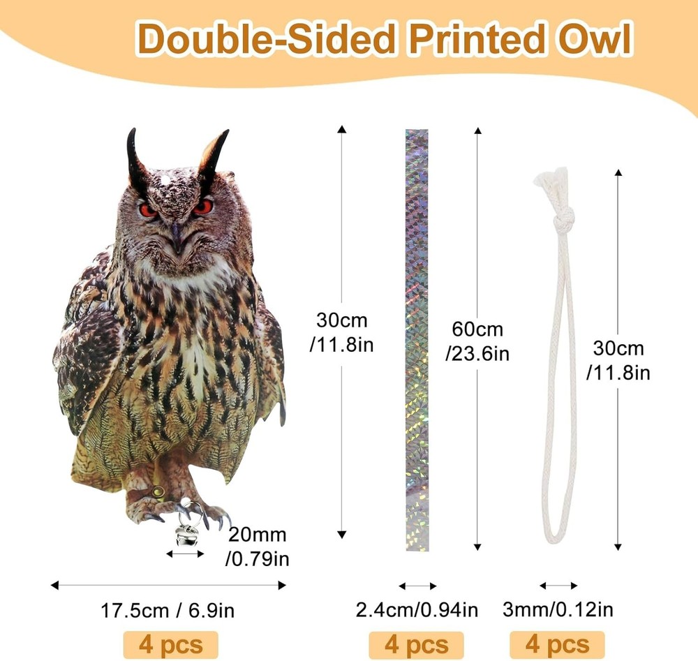 4Pcs Bird Scare Reflective Hanging Decoration, Effective Bird Control Device wit