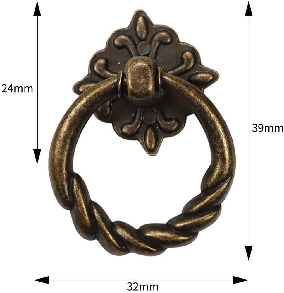 6pcs Vintage Bronze Drop Ring Knobs Pulls Handles for Dresser Drawer Antique