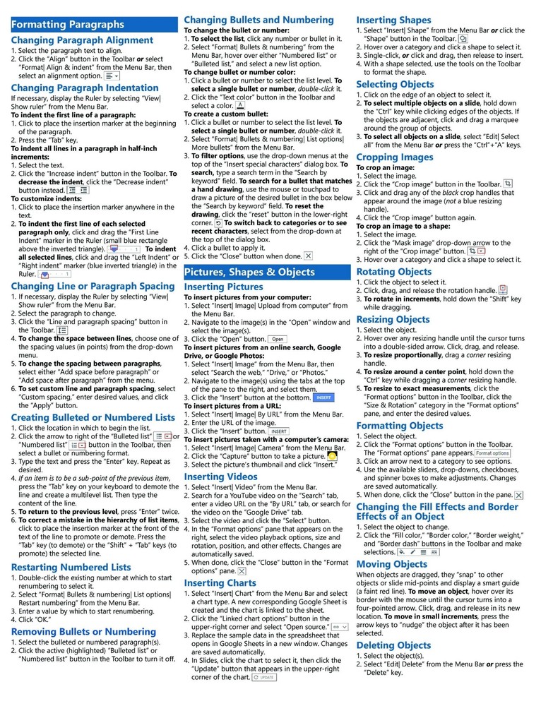 Google Slides Training Guide Quick Reference Card 4 Page Cheat Sheet Instruction