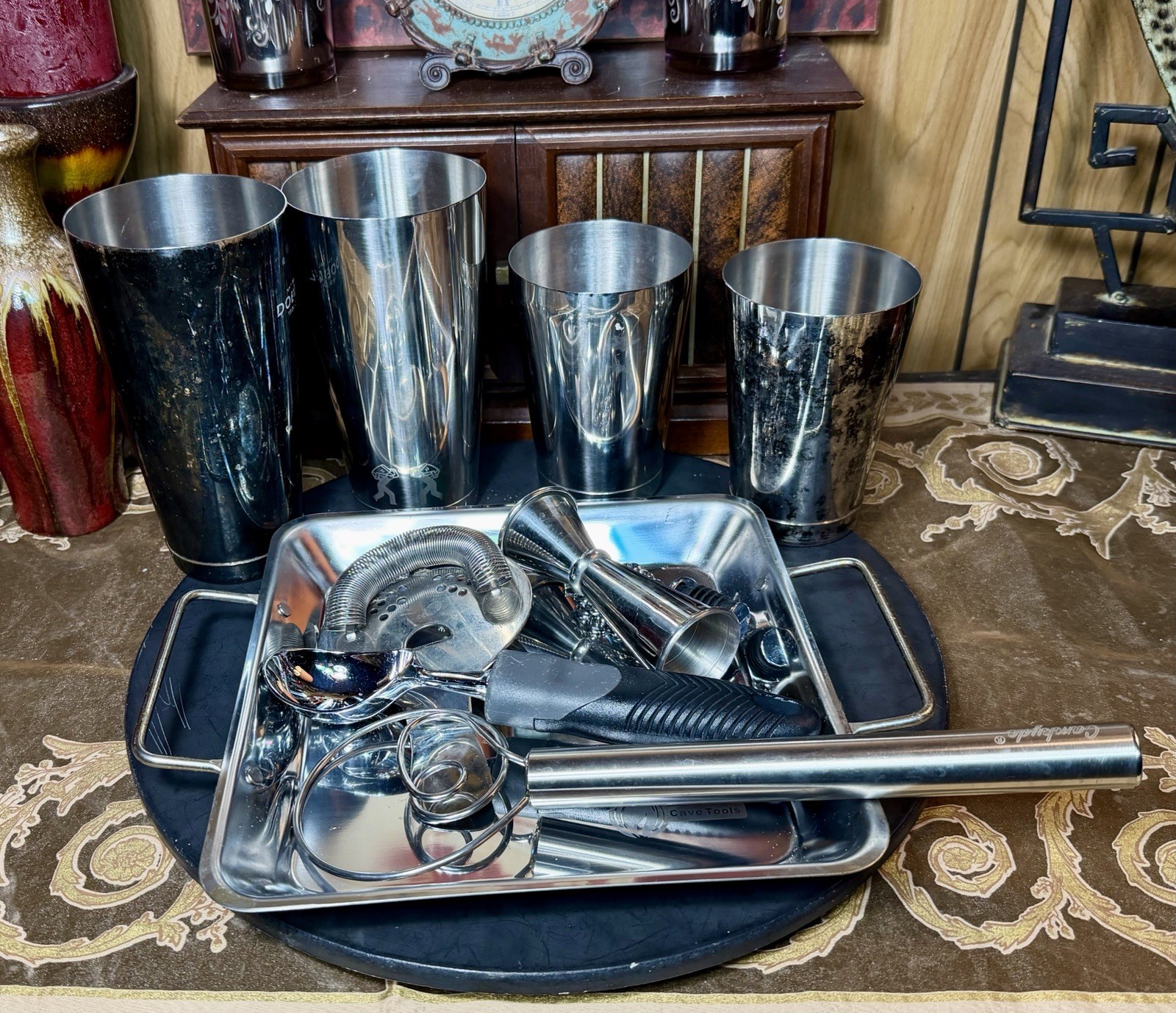 Stainless Steel Cocktail Shaker Set Bar Tools Lot Jigger Strainer Spoon
