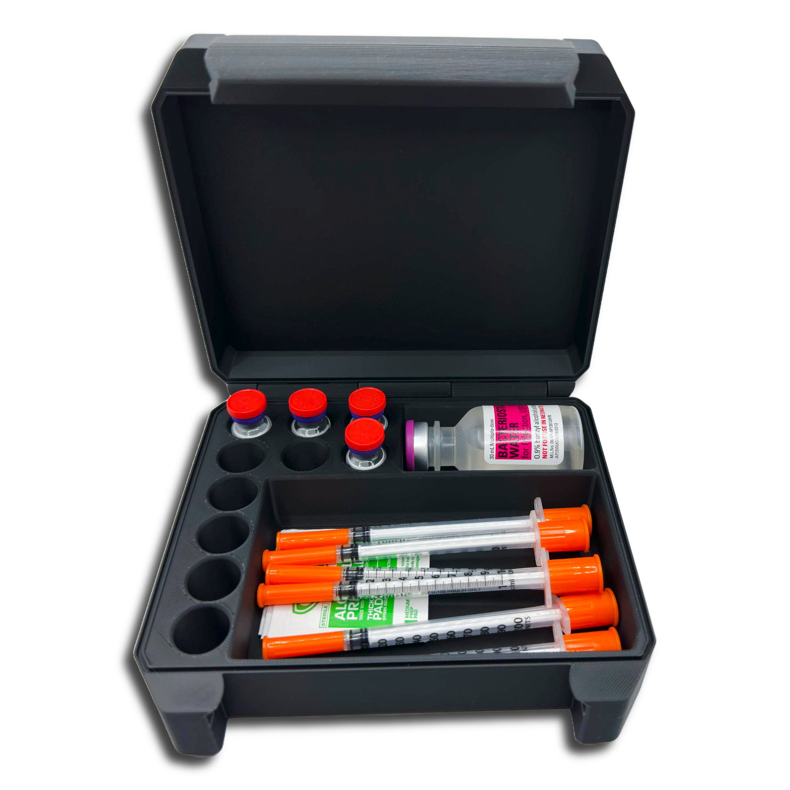 10×3ml Vial Storage Case – BAC Water & Syringe Slot | Peptide, Insulin, TRT