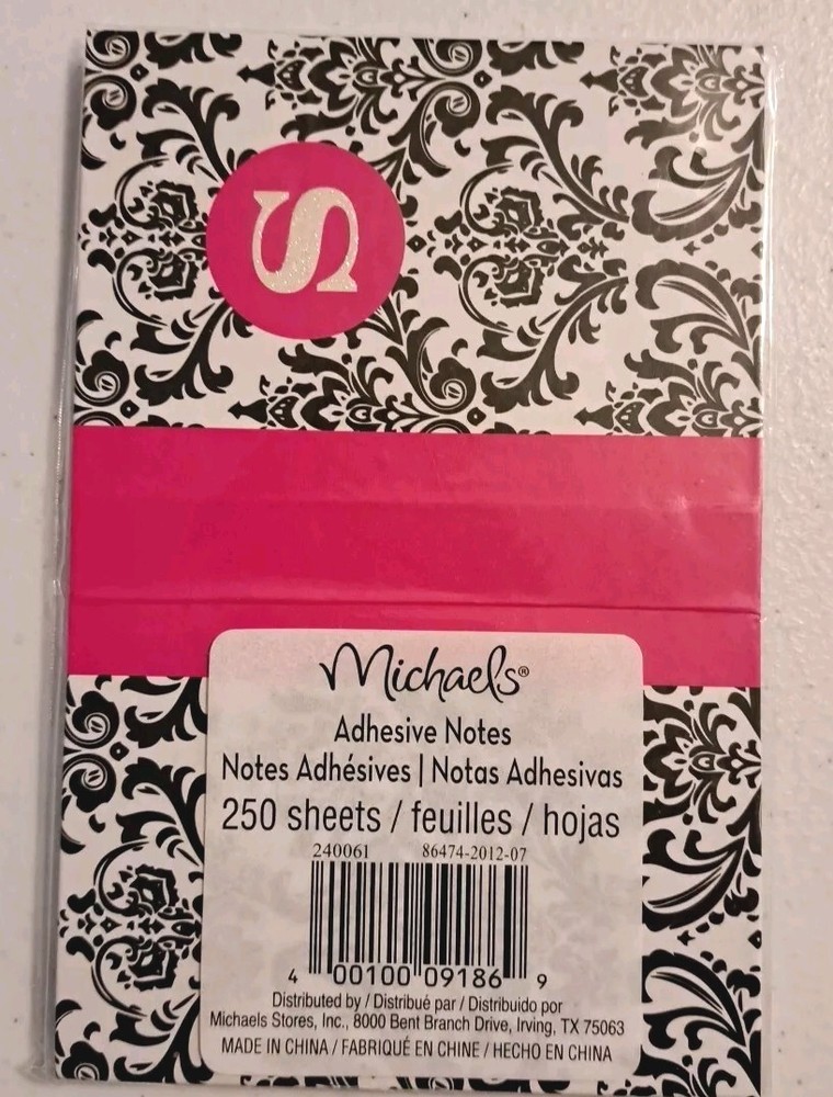 Adhesive Notes Monogrammed S Sticky Desk Paper Foldable Various Sizes 250 Sheets