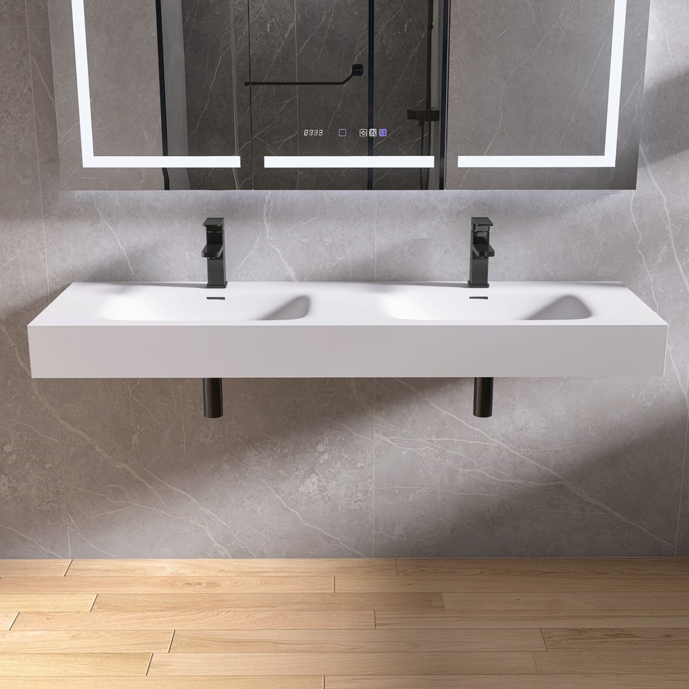 59'' Wall Mounted Bathroom Sink Solid Surface Bathroom Vessel Sink