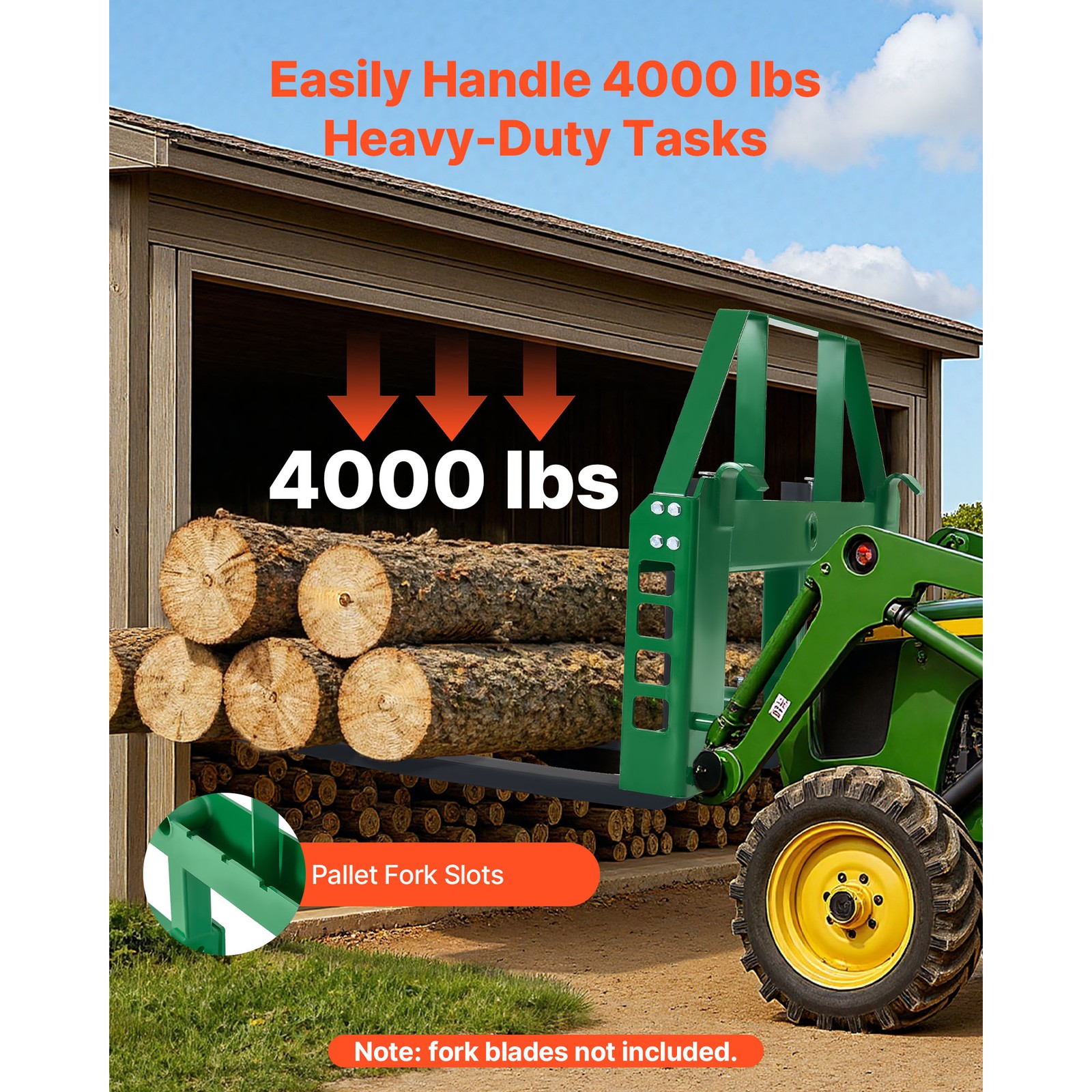 Uimoso Skid Steer Pallet Frame Hitch Receiver & Spear Sleeves for JD Loaders