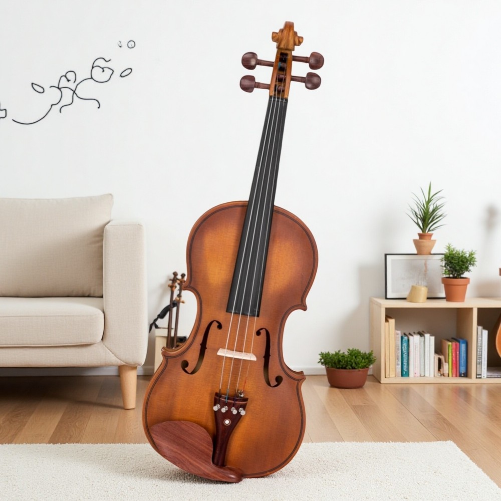 4/4 Solid Spruce Top Acoustic Beginner Violin Set - Shoulder Rest, Tuner, Matte