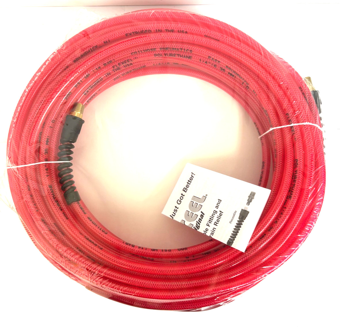 Coilhose Pneumatics PFE41004TR FLEXEEL 1/4 x 100' Hose 1/4" MPT Fittings Red