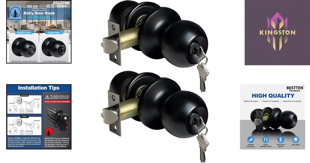 2 Pack Matte Black Keyed Entry Door Knobs – Elegant Security Solution