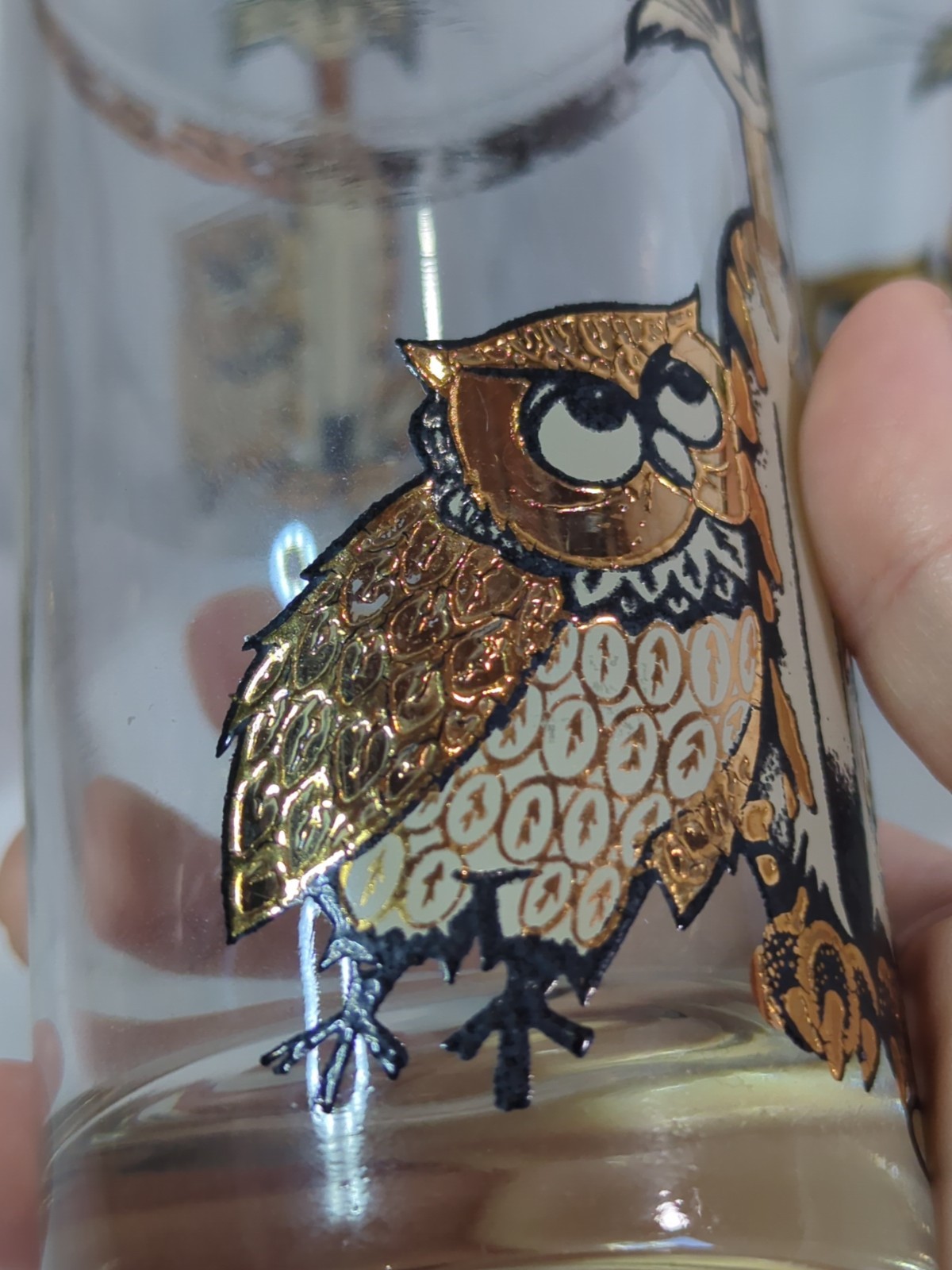 Vintage Culver 22K MCM Mid-Century Modern cat and Owl High ball glass set of 8