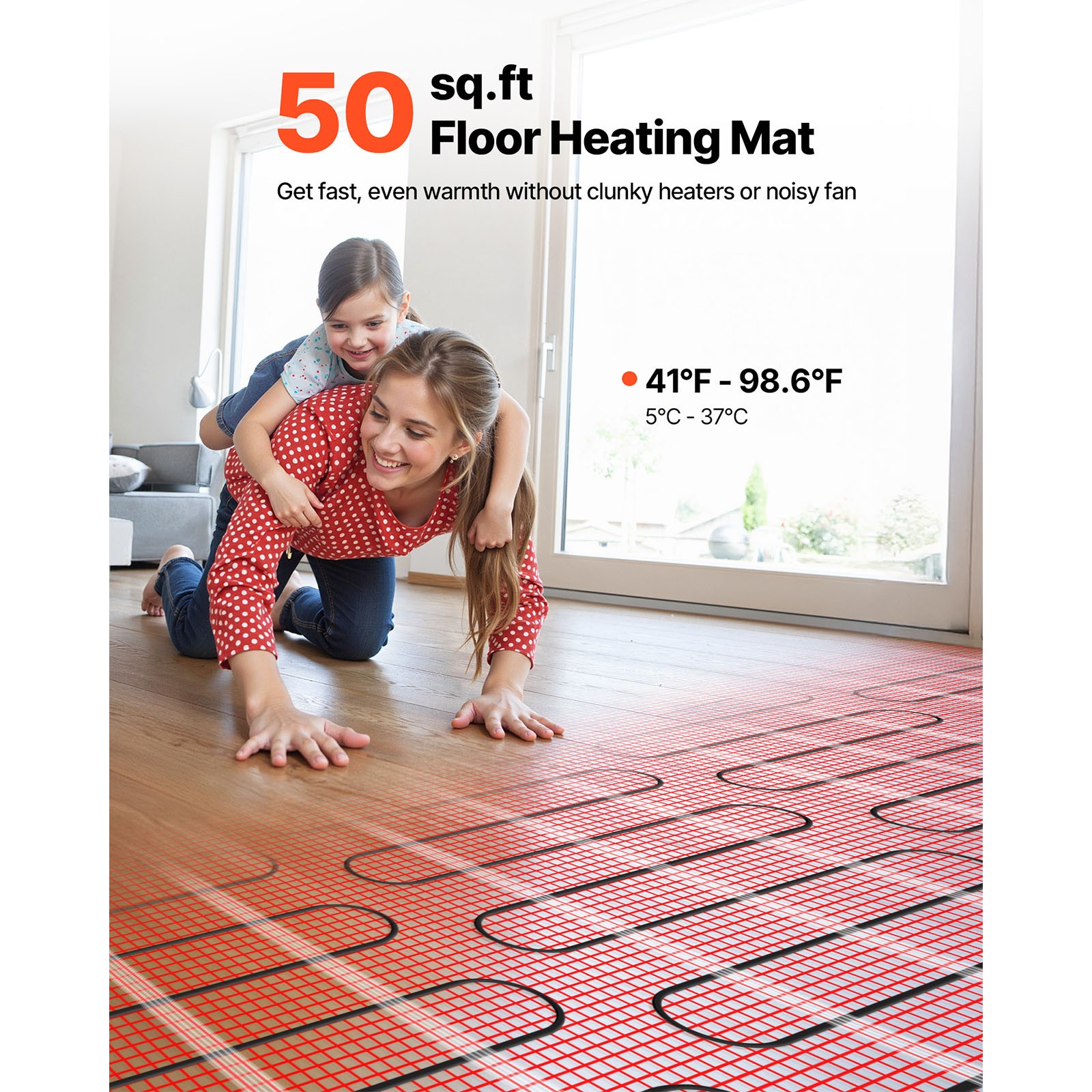 50 sqft Self-Adhesive Mesh Floor Heating Mat 120V Electric Radiant System