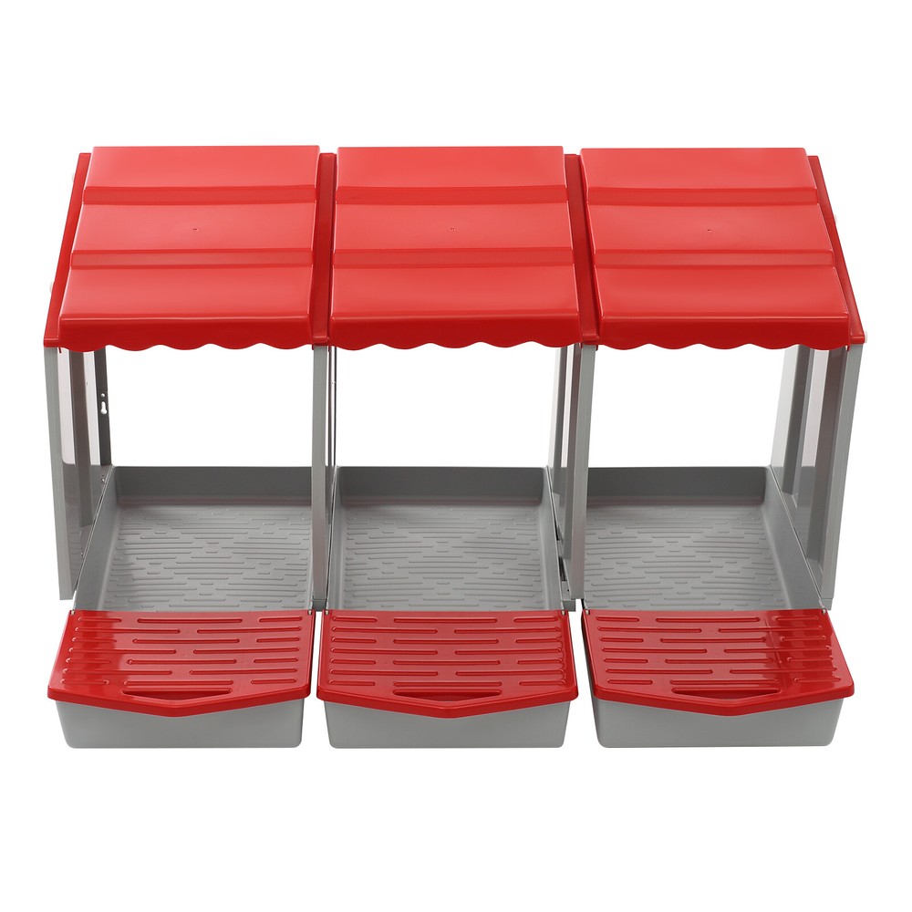 Red 3-Compartment Chicken Nesting Box Wall-mounted Rectangular Egg Collection US