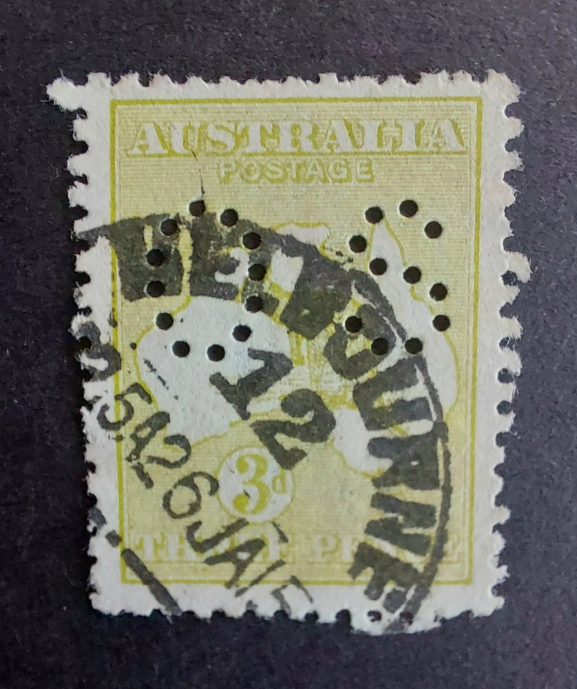 1913-23 3d OLIVE "OS" KANGAROO - USED