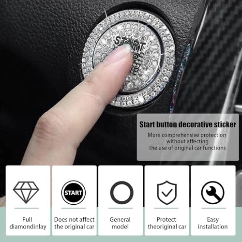 Car Engine Start Ring Sticker, Sparkling Rhinestone Push Start Button White