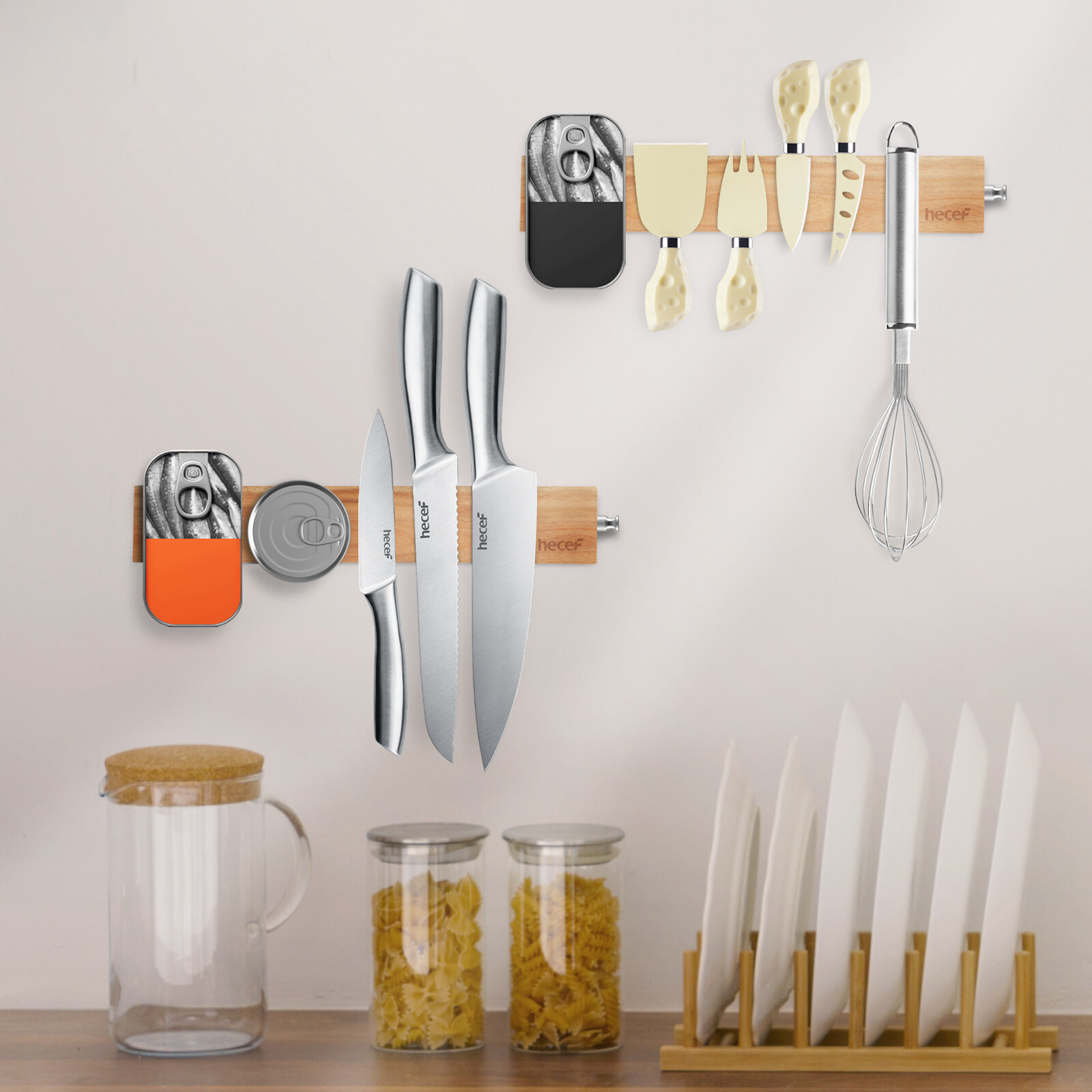 Magnetic Knife Holder Strip Wood Block Wooden Stand Acacia Kitchen Organizer