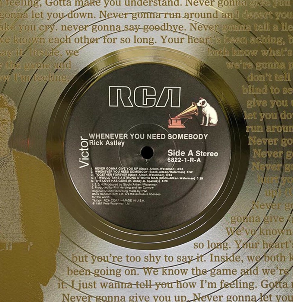Rick Astley - Never Gonna Give You Up Framed Laser Etched LP Shadowbox