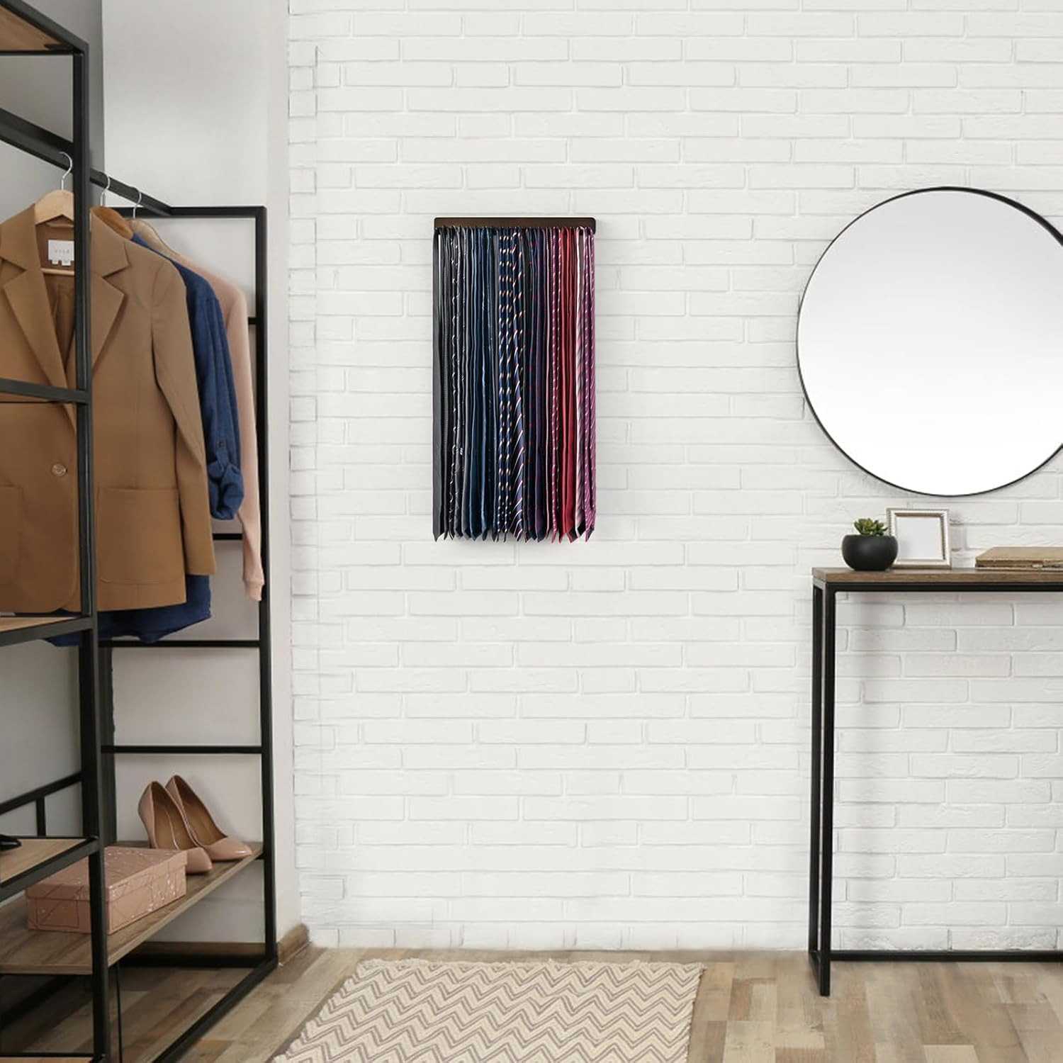 Mkono Tie Rack Wall Mounted Belt Hanger Holder Rustic Wood Tie Organizer for Men