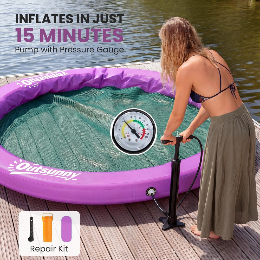 Outsunny 8FT Inflatable Water Hammock Floating Ring Dock Platform, Purple