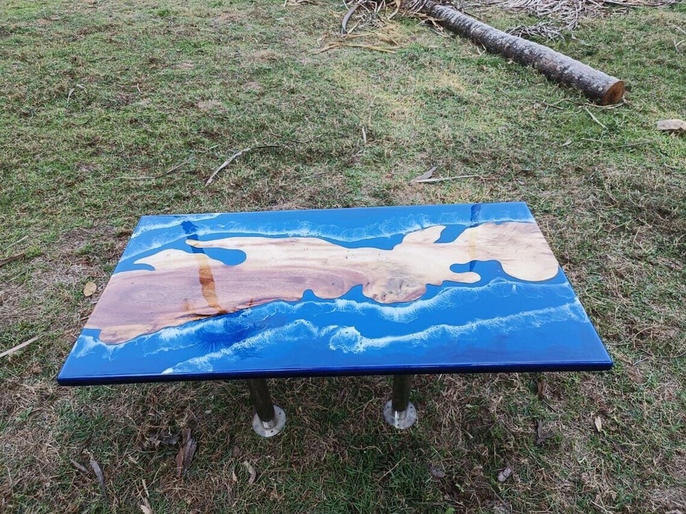 Ocean Epoxy Table Top ,Wood Dining Table, Custom Blue Epoxy Dining Table Decor
