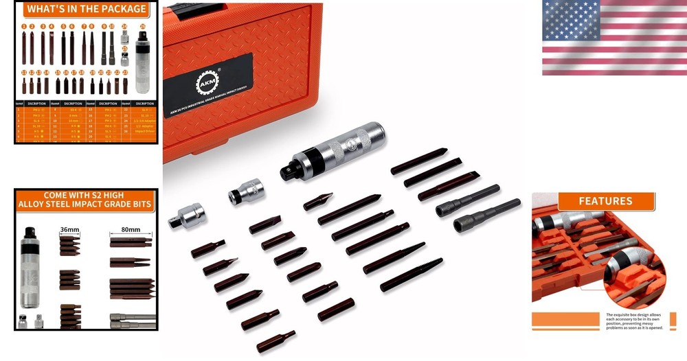 Versatile Manual Reversible Impact Driver with 26 Durable Screwdriver Bits