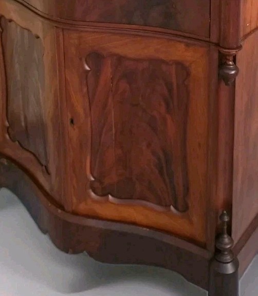 Antique Serpentine Mahogany Dresser Marble Top & Mirror Shelf Entryway Table