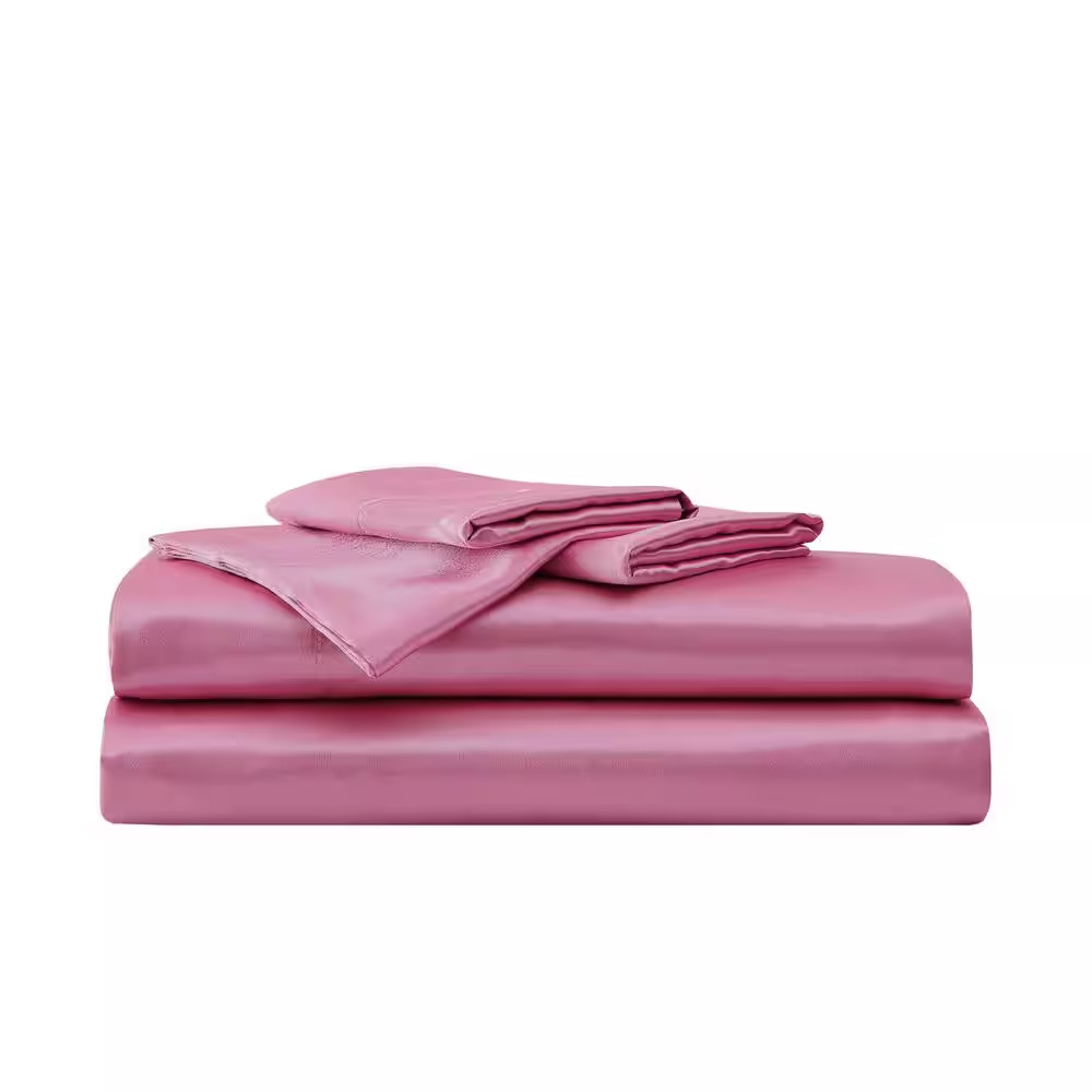 Solid Satin 3-Piece Pink Microfiber Twin Sheet Set