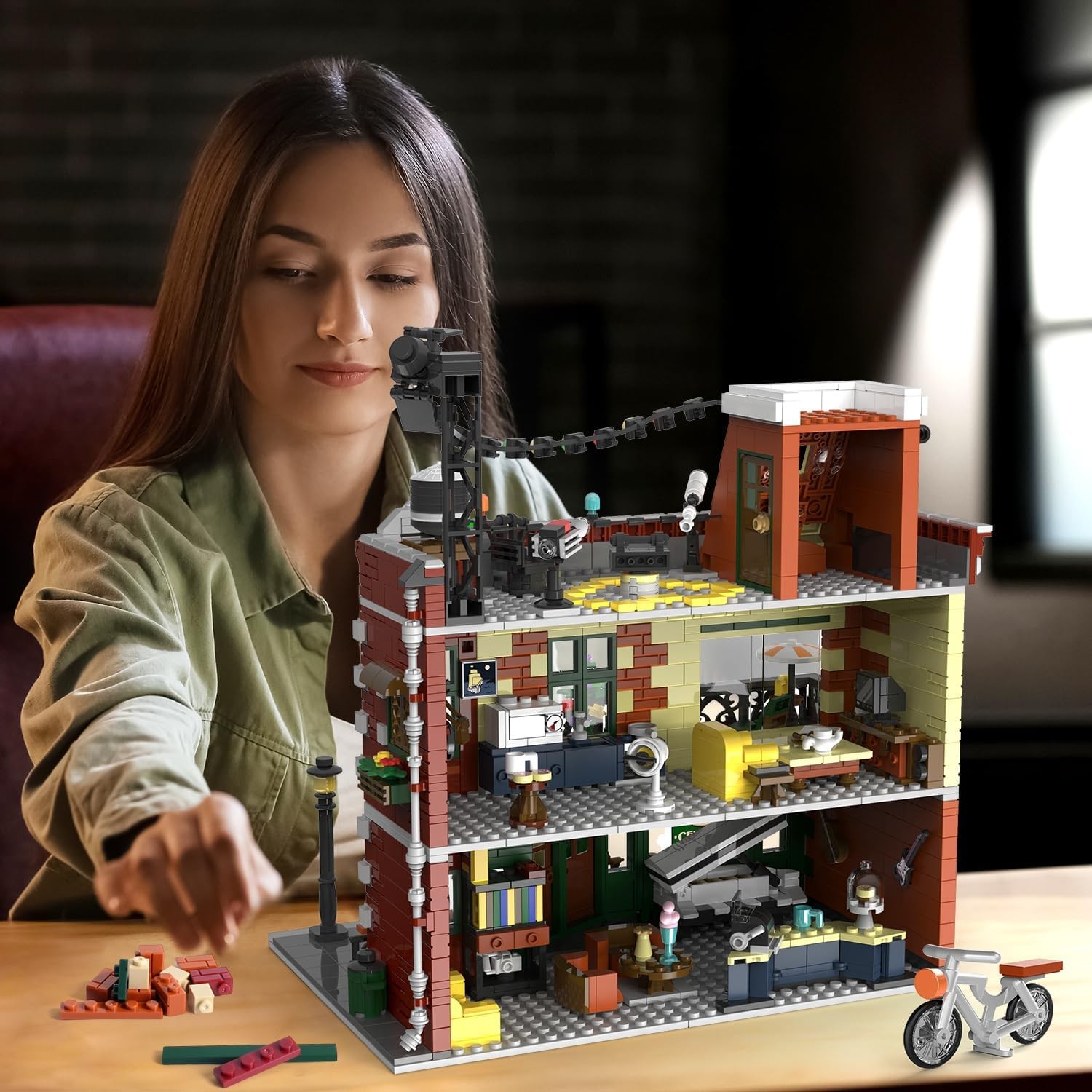 offee House Building Set with LED Light, 1589PCS City Cafe Shop Building Block