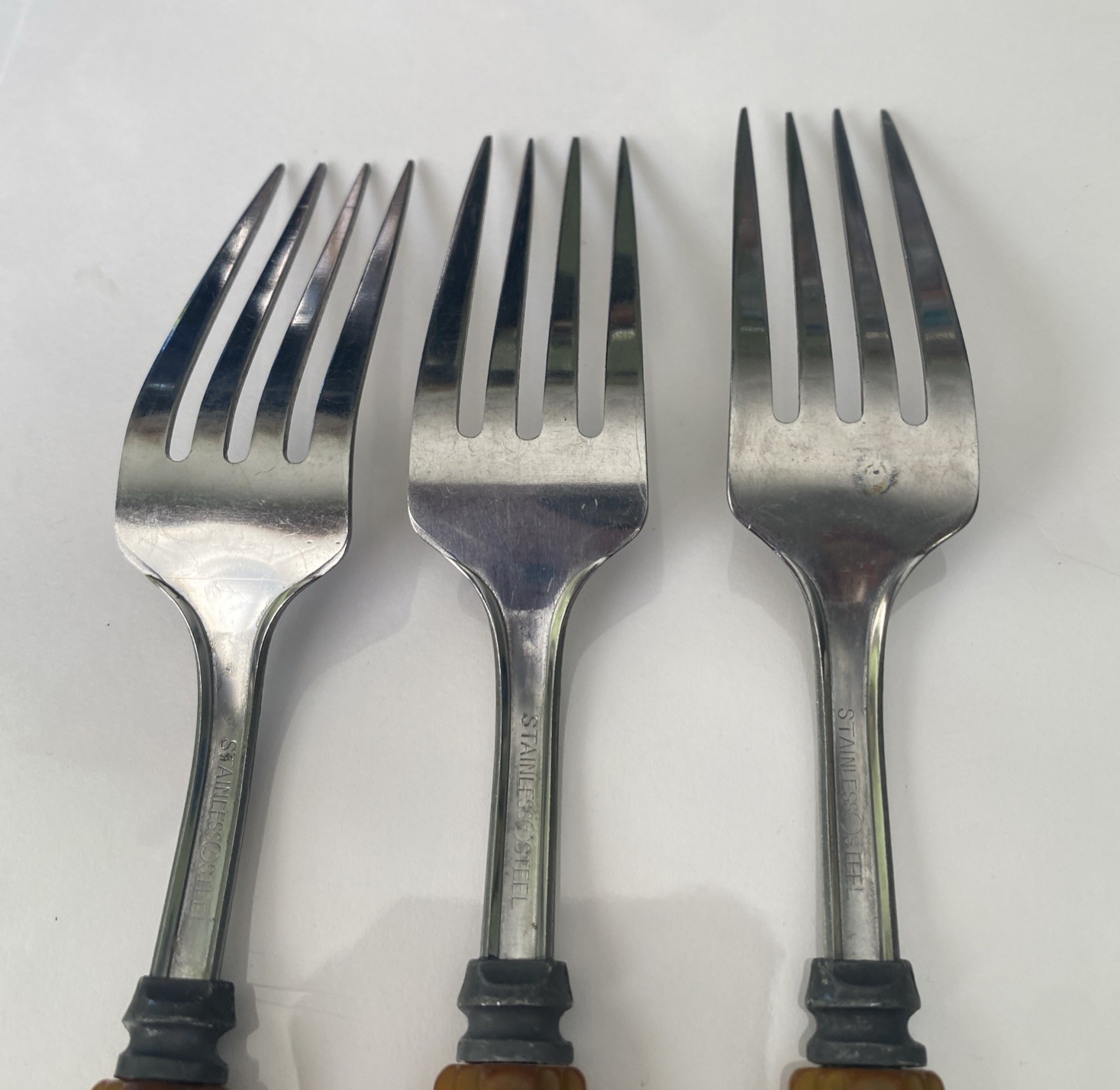 HTF Vintage Bakelite FORKS Flatware Utensils 3 Pc. Butterscotch Stainless Steel