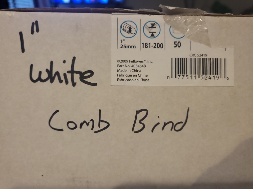 Fellowes Plastic Combs Binding Spines. 50 Pack. NIB CRC 52419