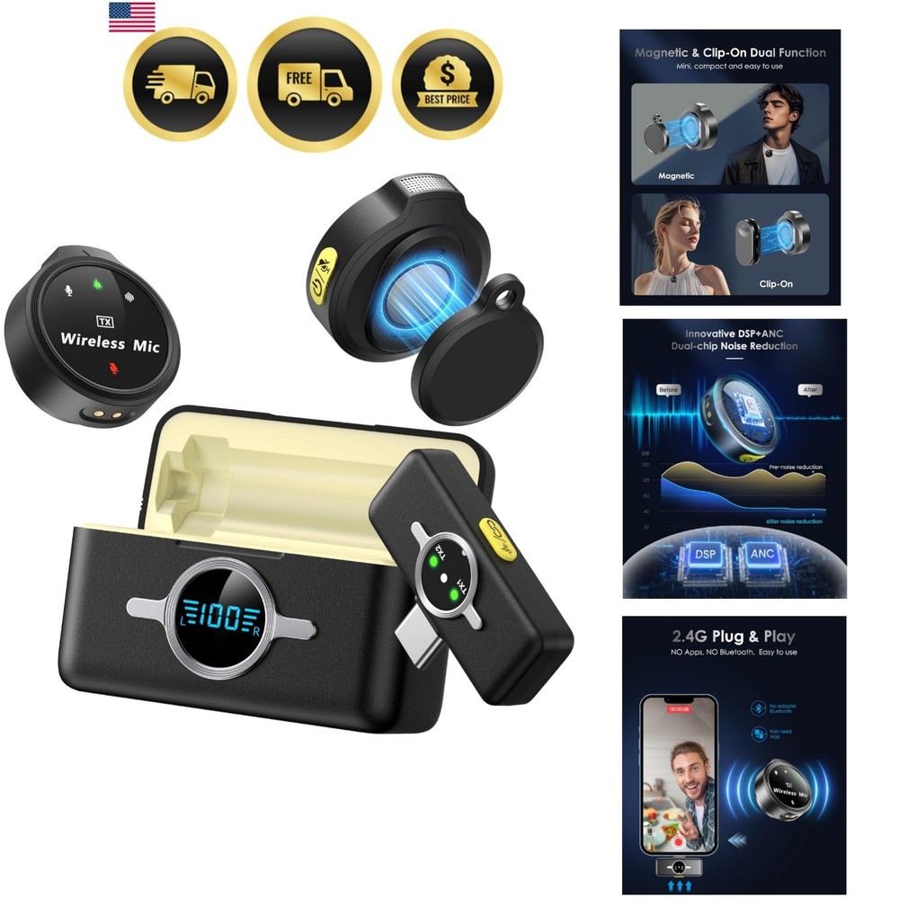 Wireless Lavalier Microphone for iPhone/Android, Lapel Mics with USB-C Plug-P...