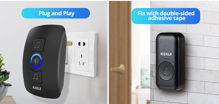 Waterproof Wireless Doorbell Adjustable Volume 2 Plugin Receiver 3 Bell Button