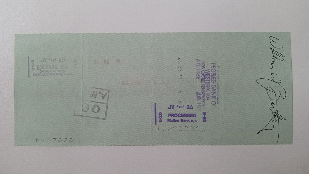 William W. Bartley: 1978 Pittsburgh Pirates Expense Check