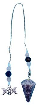 Lepidolite Triple Moon Pendulum - 6-Sided Lunar Goddess Divination Tool