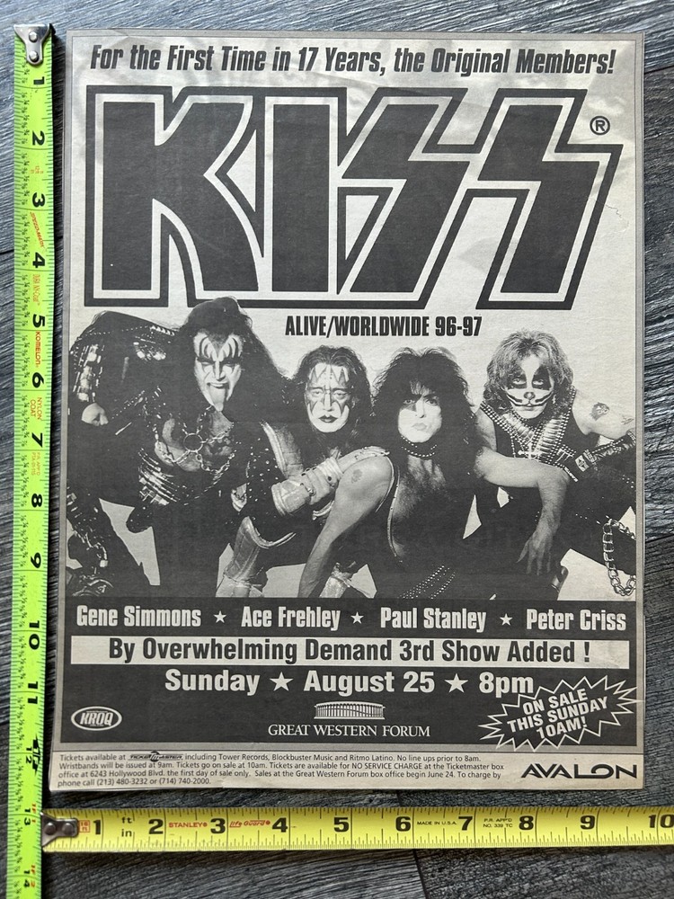 KISS Concert Ad Alive Worldwide Reunion Tour LA Forum Aug 25 Vintage Kiss