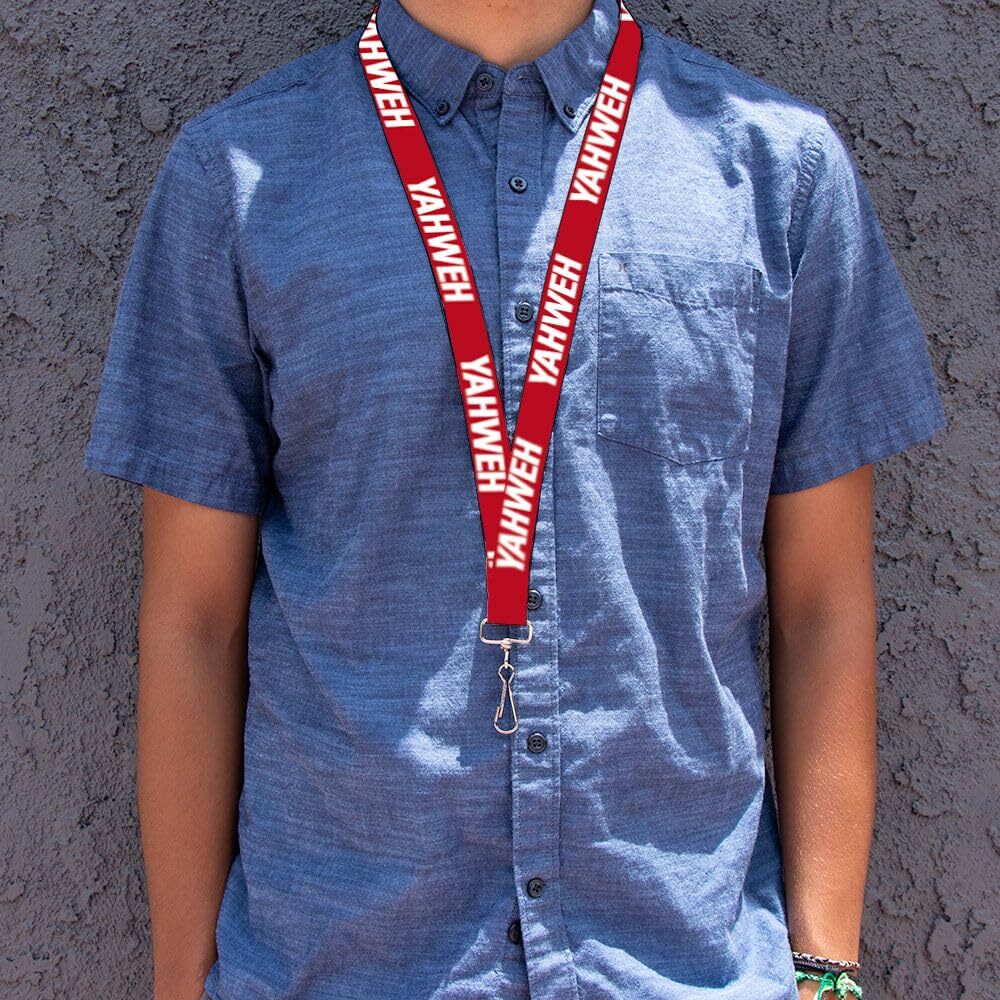 Lanyard Yahweh Text Red White Elastic