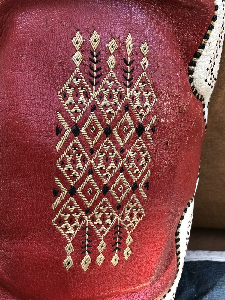2 Antique Mid Eastern Leather Embroidery SADDLE Cushions