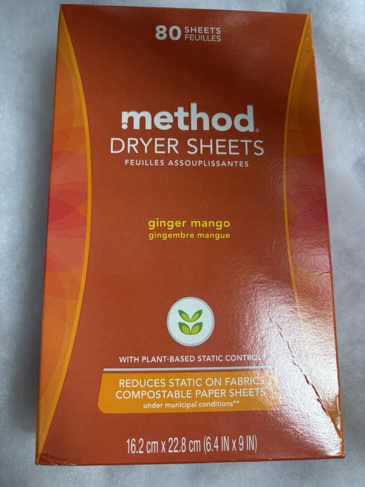 Method Paper Dryer Sheets - Ginger Mango - 80 Sheets~Static Control