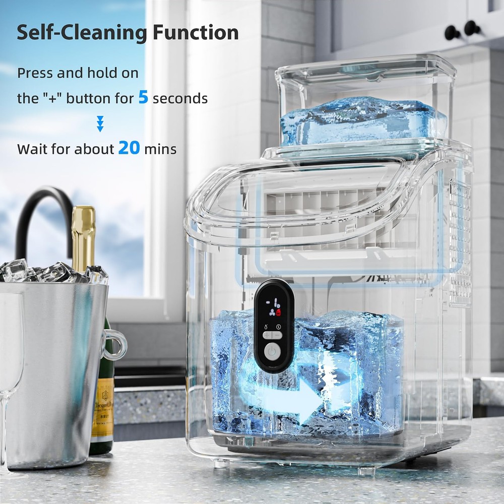 Electactic Countertop Ice Cube Maker Machine with External Water Tank,16Pcs/5Min