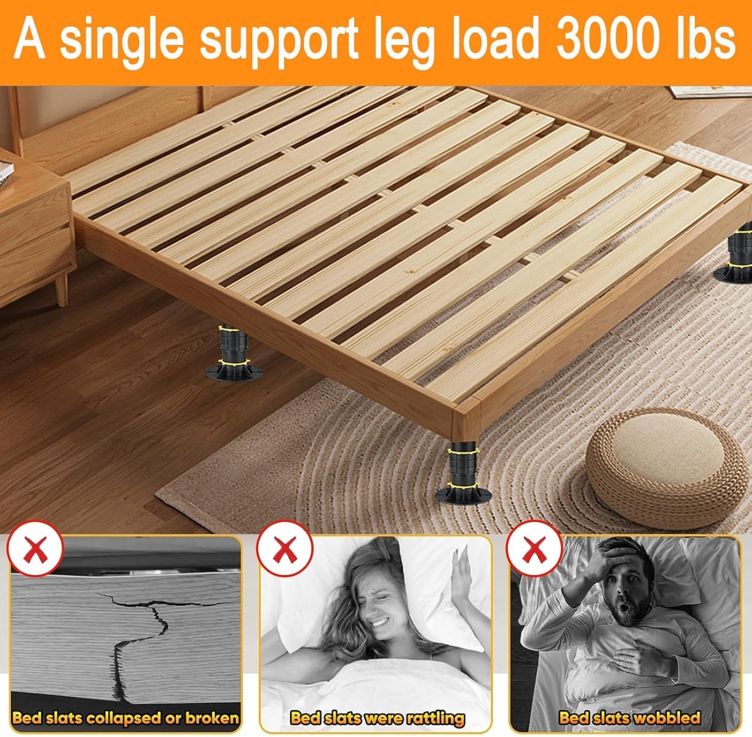 4 Pcs Adjustable Height Bed Support Legs 8.5-14.17 inch