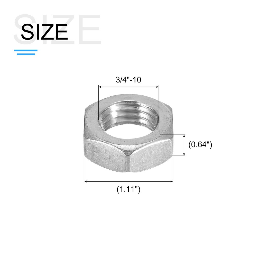 Hex Nuts (3/4"-10) 5Pcs 316 Steel Coarse Thread Nut Silver
