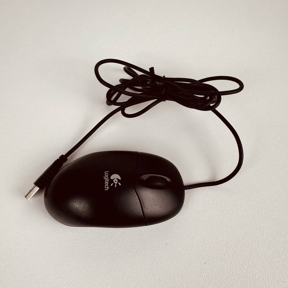 Logitech Wired USB Optical Computer Mouse — Tested & Working — Black
