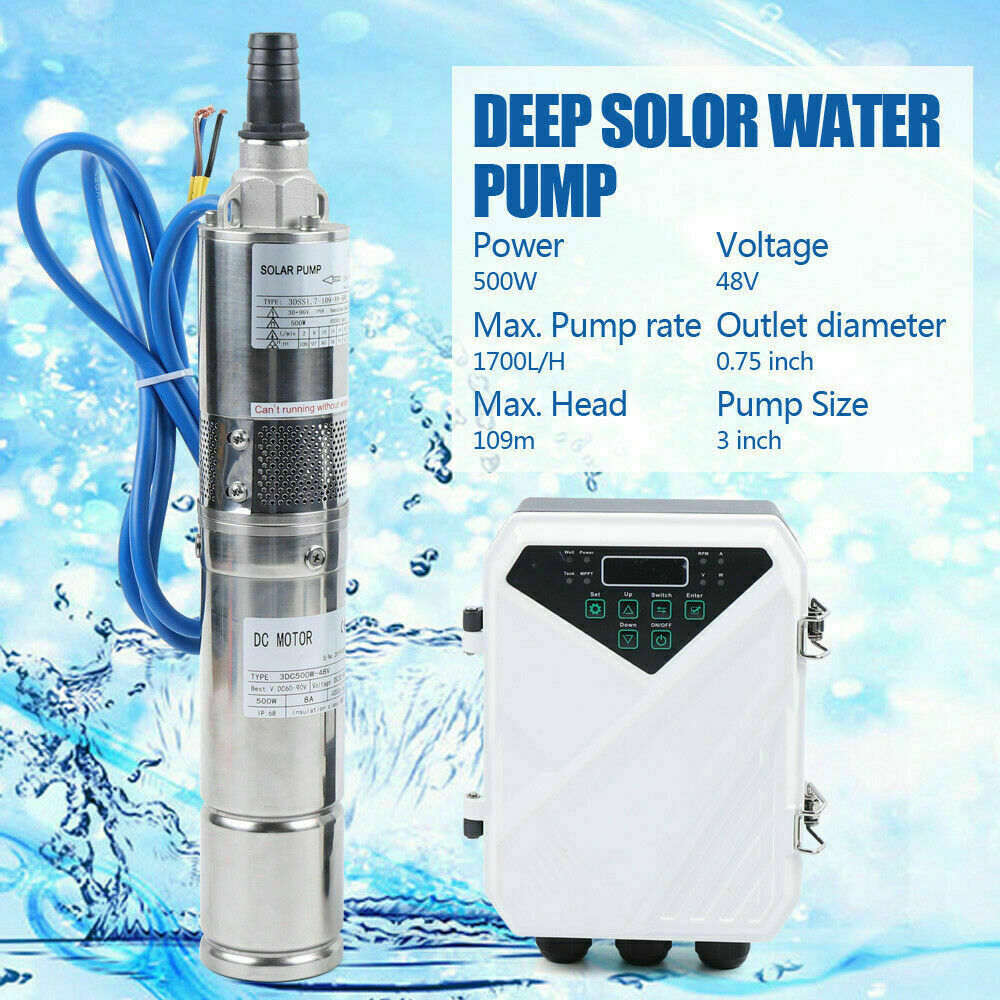 3" DC Solar Water Pump 48V 500W Submersible Deep Bore Well Pump +MPPT Controller