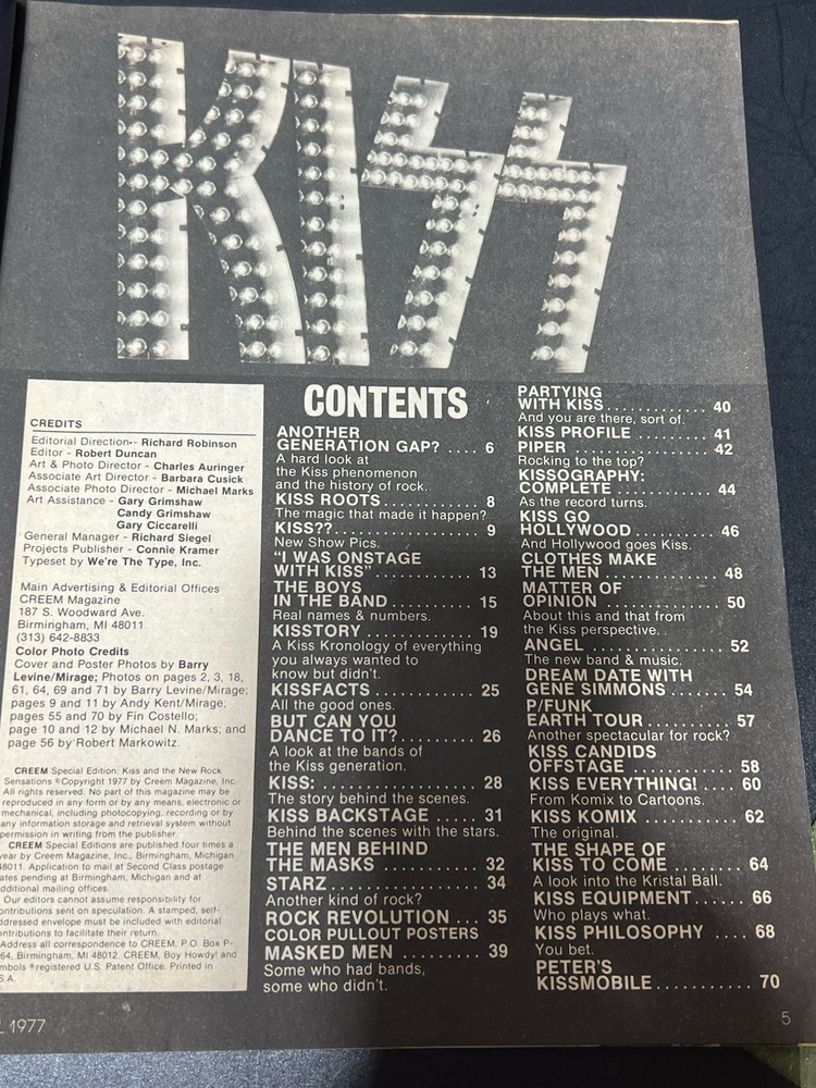 KISS CREEM SPECIAL EDITION Magazine 1977