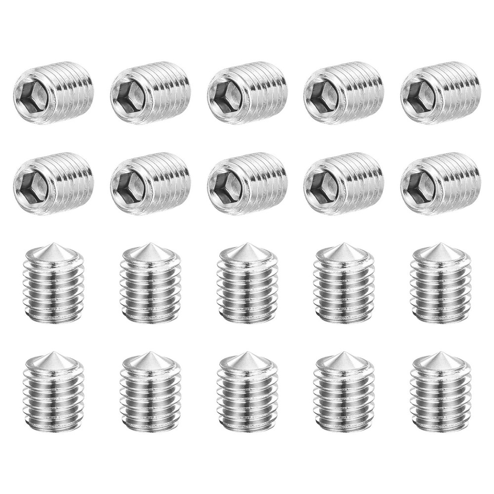 20Pcs Set Screws M8x10mm Cone Point Hex Socket Grub Screws Silver