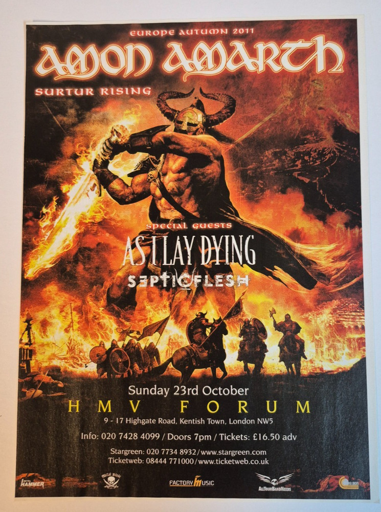 AMON AMARTH "2011 London Show with Septic Flesh" ~ Magazine Print/Promo Ad