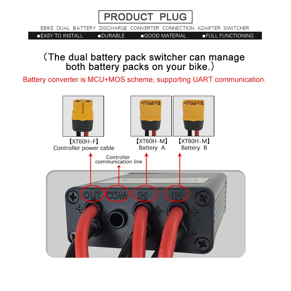 Dual Battery Connection Adapter Switcher Module Increase Battery Capacity Ebike